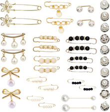 36 Pcs Pearl Brooch Pins Sweater Shawl Clip Neckline Safety Pin Faux Rhinestones
