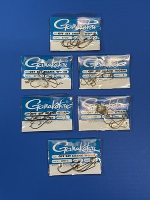 6 - Gamakatsu Offset Shank Worm Hooks 6PK of  1/0 Hooks - Lot of 6 Packs
