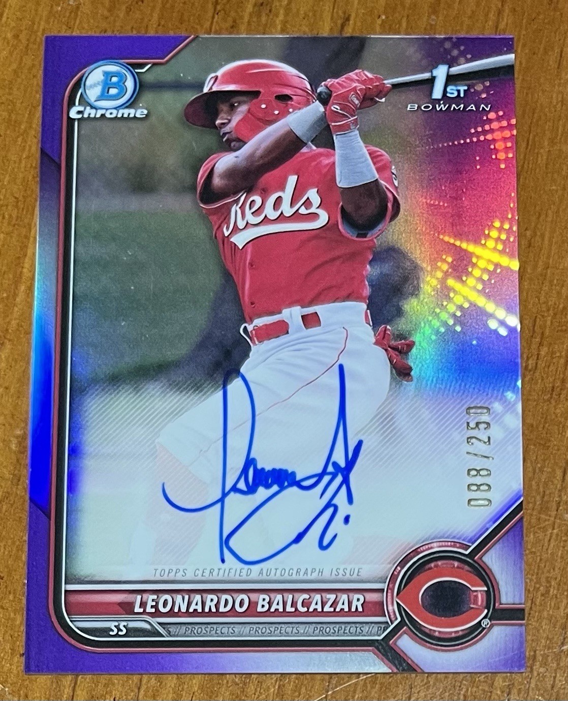 Leonardo Balcazar 2022 Bowman Chrome 1st Purple Refractor Auto #088/250 RC Reds