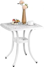 21” Cast Aluminum Outdoor Side Table with 1.6” Umbrella Hole, All Weather Square