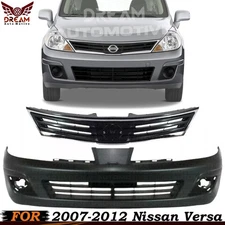 New Front Bumper Cover Fascia & Grille Assembly Kit For 2007-2012 Nissan Versa