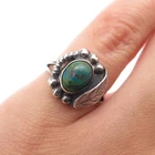 925 Sterling Silver Vintage Mexico Real Kingman Turquoise Floral Ring Size 4.5