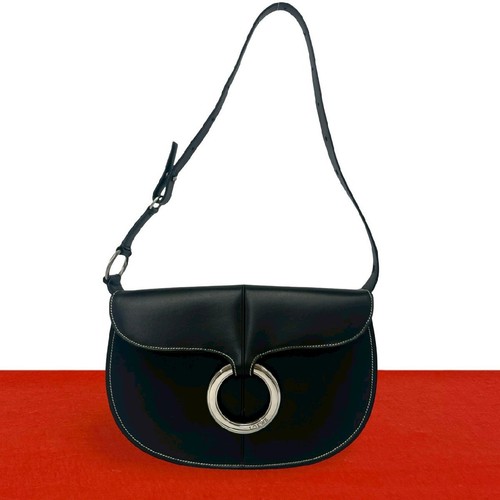 Excellent Condition LOEWE Logo Ring Hardware Leather One Shoulder Bag Semi Shoul