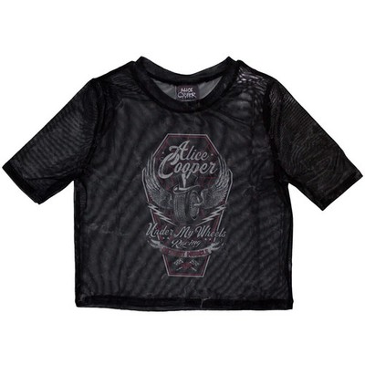Alice Cooper Damen Crop Top: Under My Wheels (Mesh) OFFIZIELL NEU