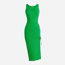 J.Crew Ruched Fitted Midi Dress in Vintage Rib Kelly Green