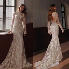 Elegant Wedding Dresses Mermaid With Floral Appliques Sequins Neck Bridal Gowns