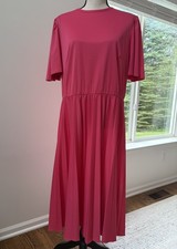 VTG 90s HHR Rose Barbie Pink Pleated Midi Dress Round Neck Flutter Sleeve Sz 6 