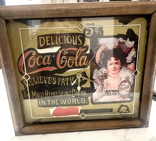 Vintage Coca-Cola Wall Clock “Delicious and Refreshing” Wood Frame 13x10