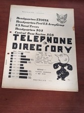 Vintage 1943 Military Phone Directory Headquarters ETOUSA 1st US Army Group SOS