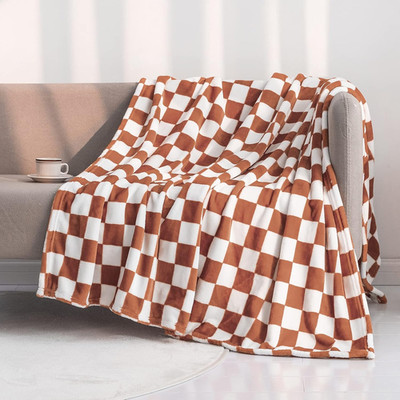 Throw Blankets Flannel Blanket with Checkerboard Grid Pattern Soft Throw Blanket