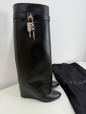 Givenchy Leder Shark Lock Kniehohe Stiefel 90 Gr. 38 UK 5 Tadellos UVP 2400£