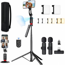 71" Vlogging Kit, 360  Auto Face Tracking Tripod, Dual Lights  Dual Mics