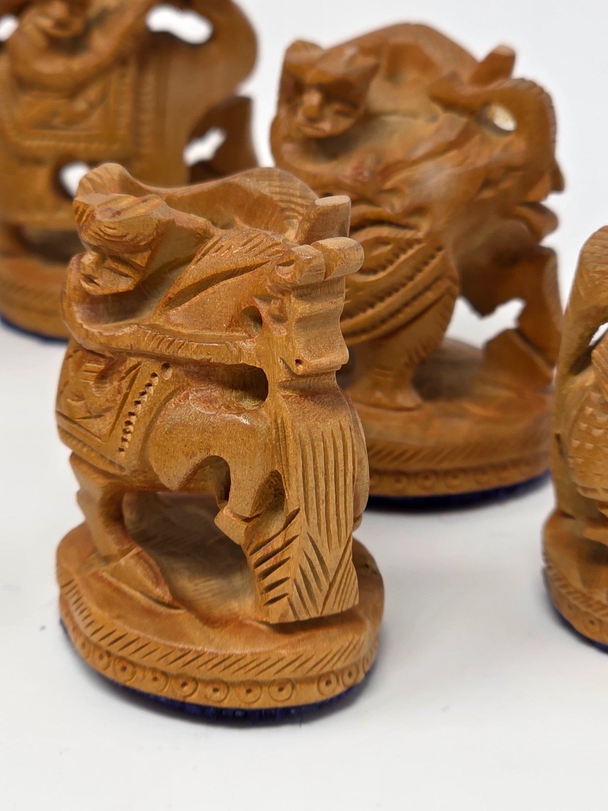 Vintage Indian Hand Carved Wood Chess Set • Maharaja Elephant Pieces • Boxed
