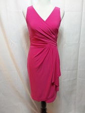 Chaps Small Pink Sleeveless Surplice, Ruched, & Faux Wrap Dress #D94