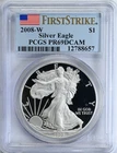 2008 W $1 PCGS PR69DCAM American Silver Eagle 1 oz. 999 Silver Flag Label
