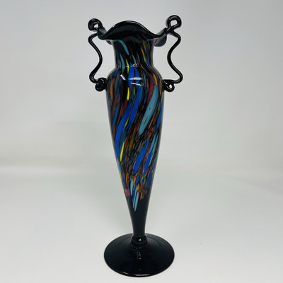 Fratelli Toso End of Day Murano Glass Double Handle Urn Vase 6 1/2''h