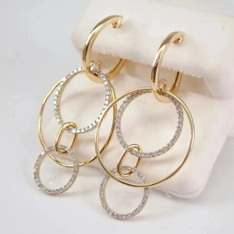 Brincos pendurados de gota longa de moissanita criados em laboratório 2 quilates ouro amarelo 14k sobre prata - Imagem 4 de 4