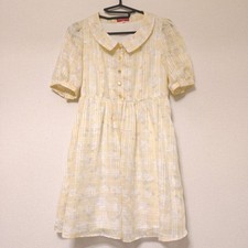 Vintage Yellow Floral Dress Peter Pan Collar Short Sleeve Cute Pastel Japanese F