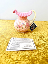 Fenton Art Glass Burmese Satin Diamond Optic Rose 7" Pitcher, Signed Don Fenton