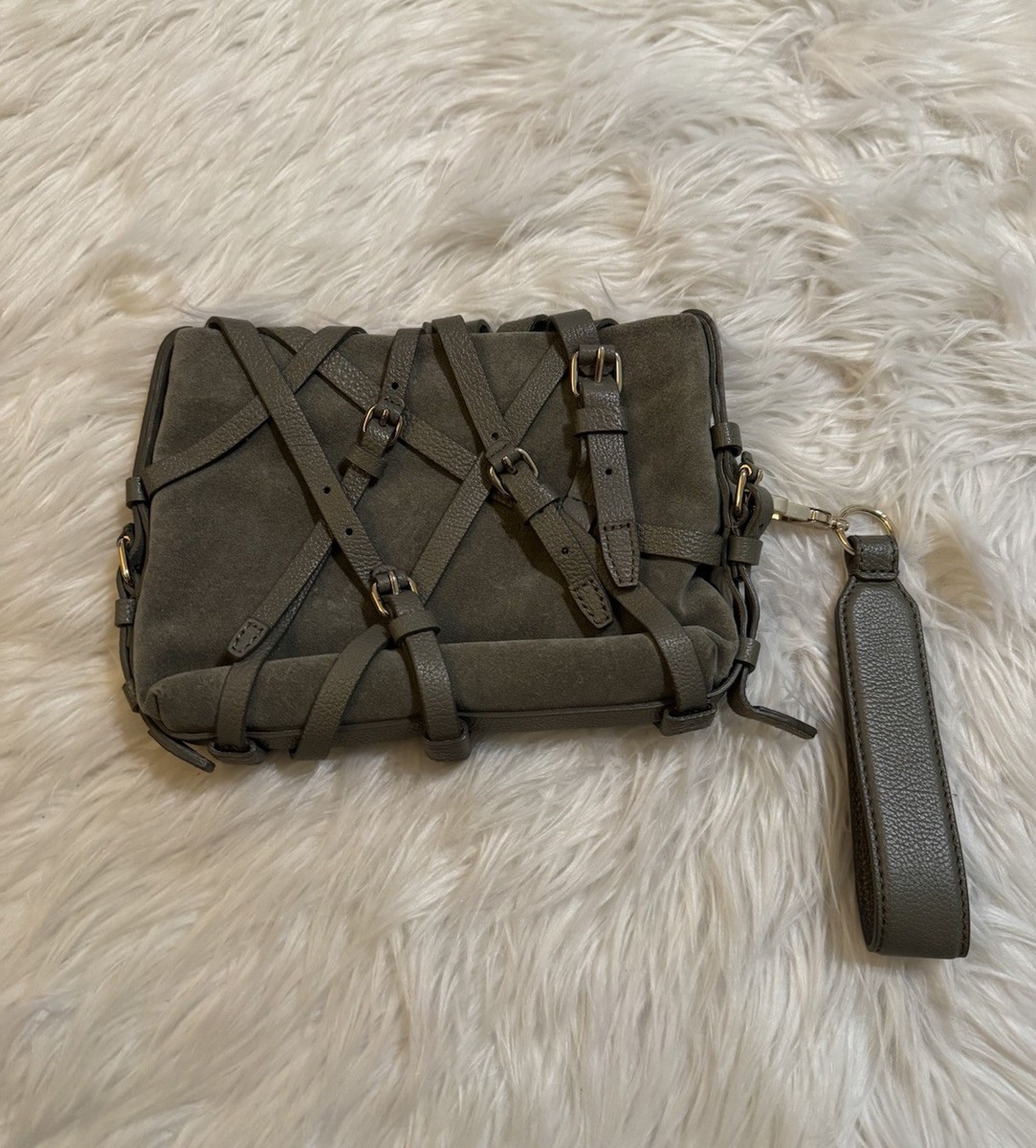 Alexander Wang Kirsten Clutch Bag Suede Leather Grey | eBay