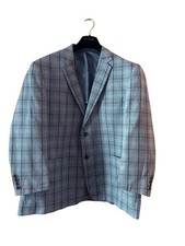 50  Blue Windowpane Check Double Vent Old Money Elegant Men  s Sports Coat Blazer