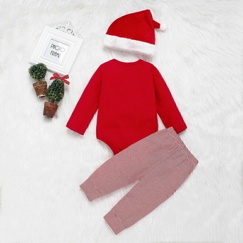 Neugeborene Baby Weihnachten Outfits Set Strampler Hose Hut Kleinkind Kleidung - Bild 13 von 18