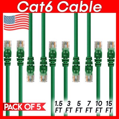 5 x Cat 6 Patch Cord Green Cat6 Cable Ethernet RJ45 Connectors Internet Wire