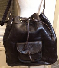 Patricia Nash Giorgia Dark Brown Genuine Leather Drawstring Bag,Purse, Crossbody