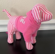 Victoria  s Secret PINK Dog Plush Pink Striped Stuffed Animal 7  NEW