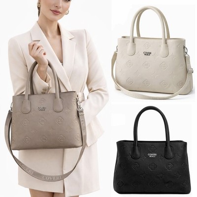 Damen Tasche Coveri Elegant Leder Öko Handtasche Schulter mit Schultergurt Logo 8843