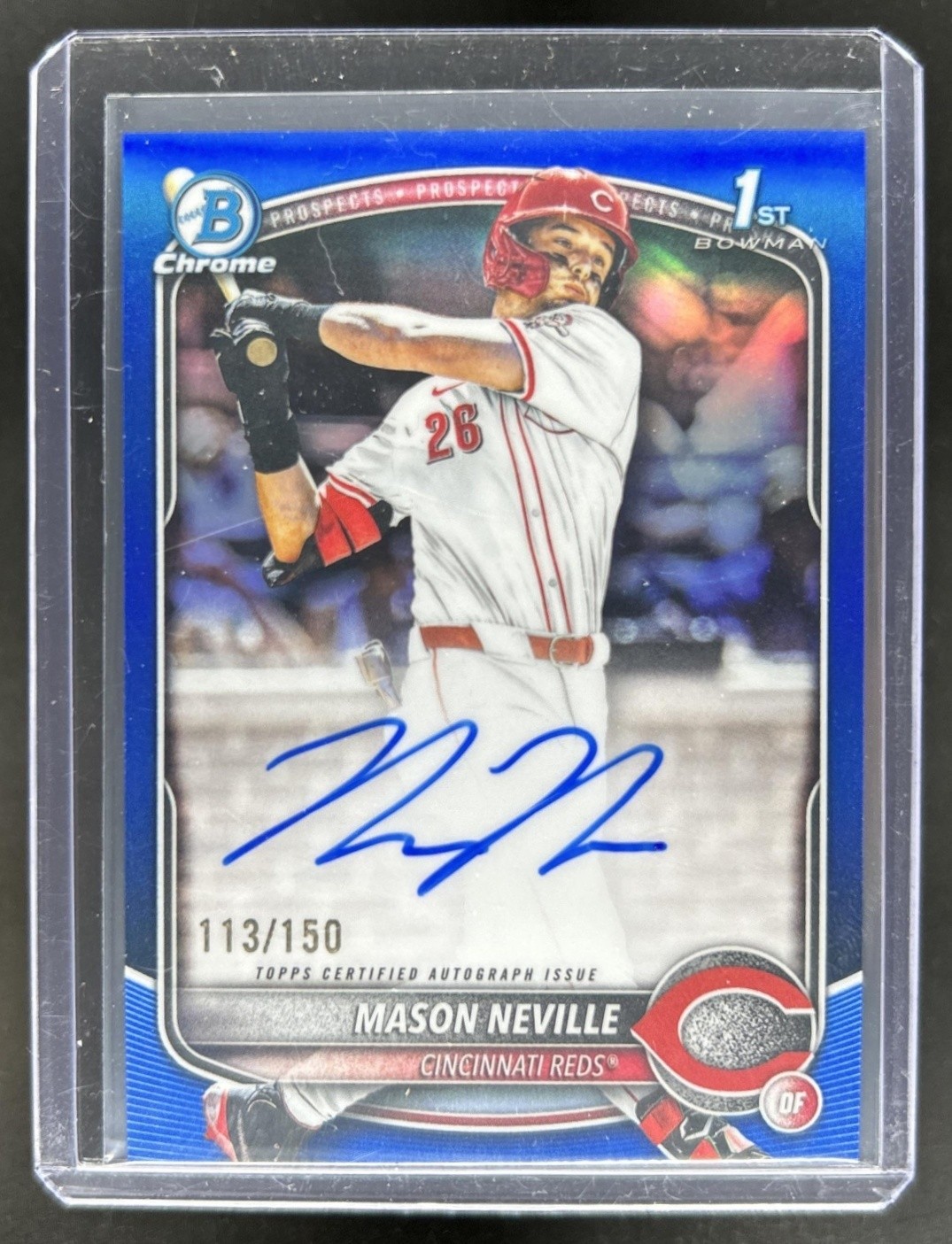 2025 Bowman Draft Mason Neville Chrome Auto Blue Refractor 1st #/150 Reds