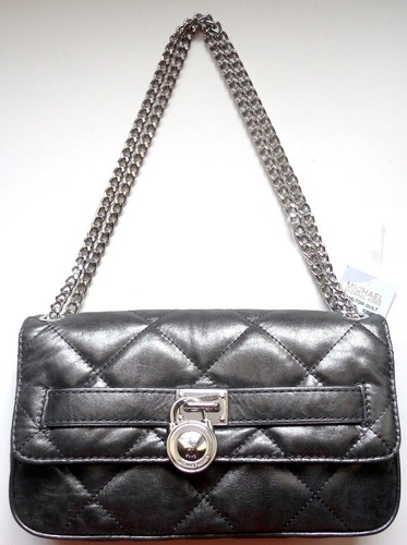 Michael Kors Sloan Bolso de Embrague Colcha Flap Hobo Gris Pistola Peltre Metálico Nuevo - Imagen 3 de 5