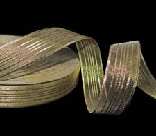10 Yards Metallic Gold Stripe Semi Sheer Ribbon 7/8"W