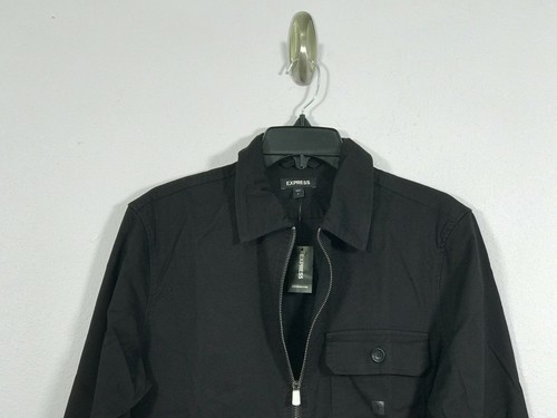 Express Solid Zip Shirt Jacket, Men's Size S - Black - Picture 6 of 9