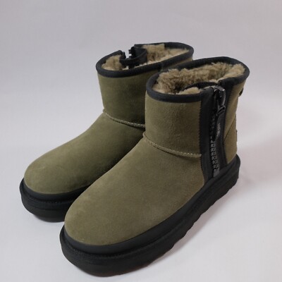 UGG Women's Classic Mini Zipper Tape Logo Boot Burnt Olive 1144034