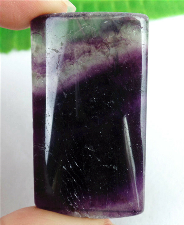 1Pc 52x31x9mm Natural Purple Fluorite Oblong CAB Reiki Crystal