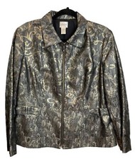 Chico's Metallic Shimmer Jacket Women's L Size 2 Gray Gold Full Zip Glam Luxe
