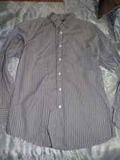 Men's Size 15.5 Long Sleeve 34-35  Gray Striped Perry Ellis Portfolio