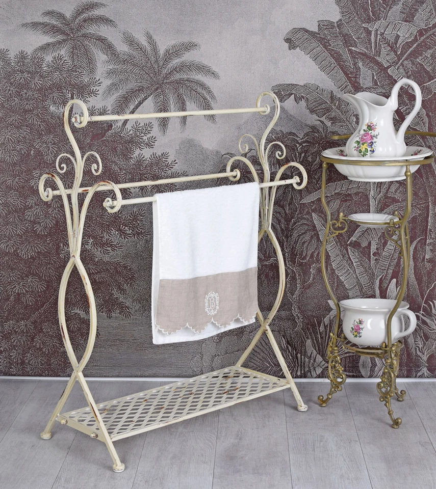 Handtuchhalter Shabby Chic Handtuchständer Metallständer altweiss Handtuchablage - Bild 2 von 4