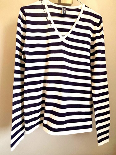 T-shirt rayé en coton & élasthanne col V Jean-Paul Gaultier, taille S/M - Imagen 3 de 13
