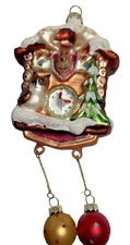 Black Forest Style Cuckoo Clock Glittered Glass Christmas Ornament 8"
