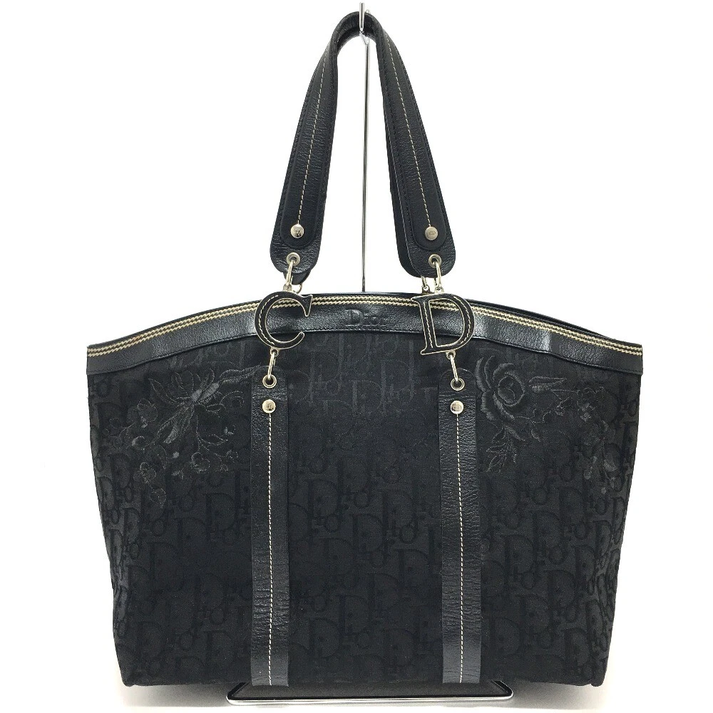 Sac fourre tout épaule broderie fleur trotteur Christian Dior cuir / jacquard