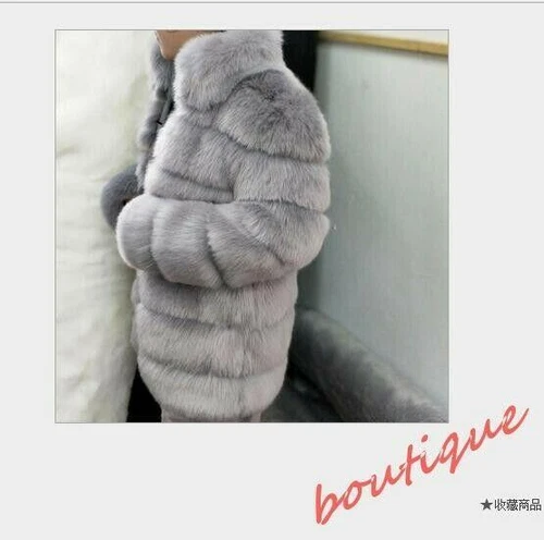 Women's Stand Collar Faux Fur Coat Mid Long Furry Casual Parka coat - Bild 30 von 38
