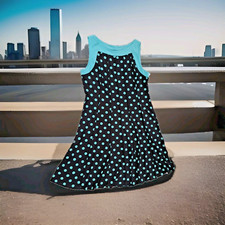 Perception New York Dress Size 14 Black Turquoise Polka Dots Sleeveless Pullover