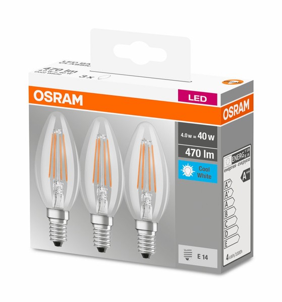 3Er Pack Osram Led Kerze Base E14 Classic B 4W Neutralweiss 4000K Wie 40W-image
