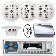 PLMRB29W White USB AUX Radio, 6.5" Marine Speakers, Antenna, 400W Pyle Amplifier