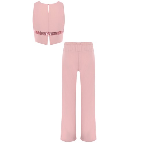 Kids Girl Sparkly Sequin Tops with Split Design Pants Set for Banquet Wedding - Picture 9 of 39