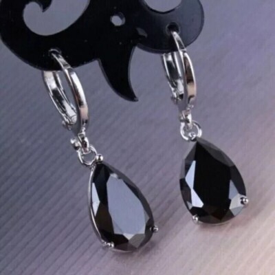 2Ct Pear Cut Lab-Created Black Diamond Drop/Dangle Earring 14k White Gold Plated