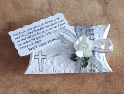 HANDGEFERTIGT Mandeln Gastgeschenke Taufe Kommunion Konfirmation 5 Mandeln und Spruch