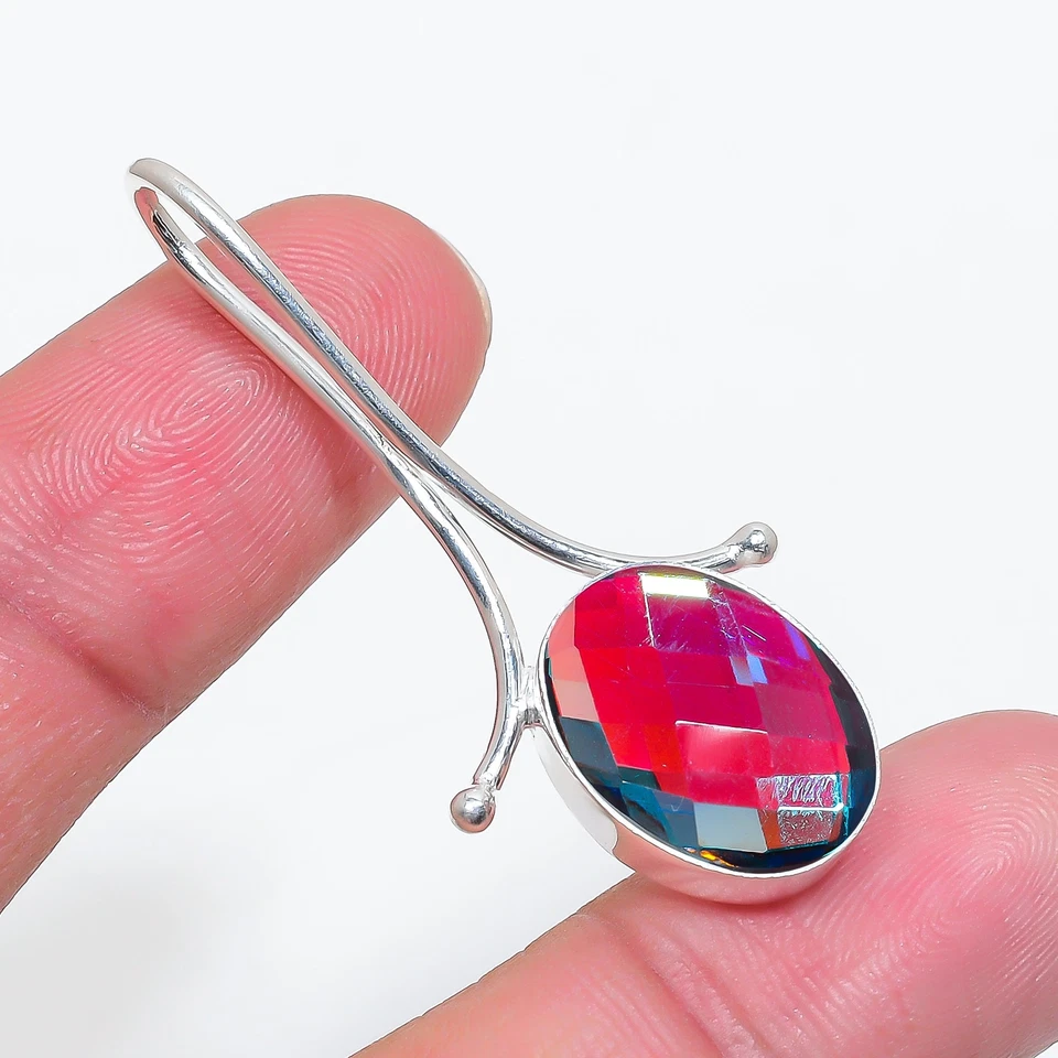 Colgante de plata de ley 925 maciza con topacio de fuego místico arco iris negro V6116 Foto 2 de 4